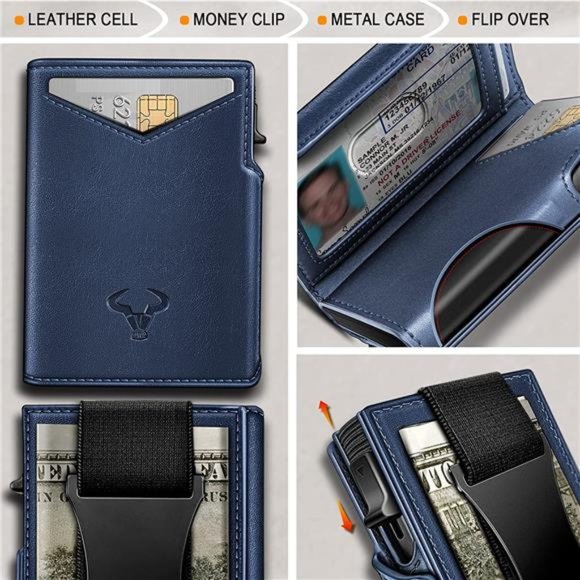 BULLIANT Men Wallet, Slim Front Pocket Wallet Money Clip RFID Blocking-Metal